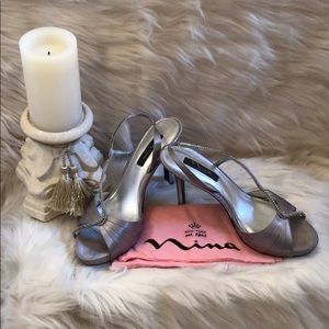 Silver with rhinestone heels